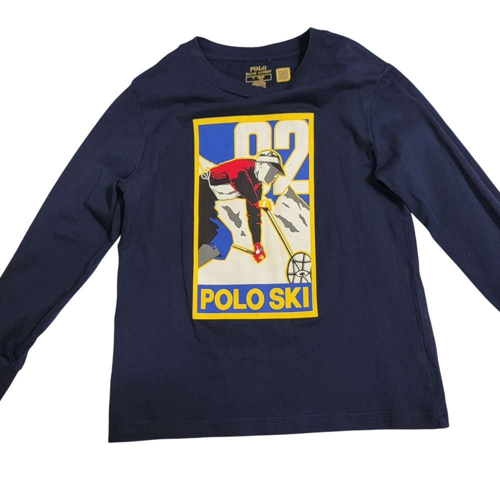 Polo Ralph‎ Lauren Navy Blue Long Sleeve Polo Ski Graphic T-Shirt Boys Size 5